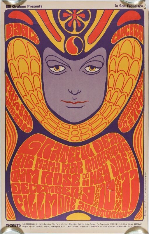 1966 BG-41 Grateful Dead Big Mama Thornton Fillmore Auditorium Poster Extra Fine 63