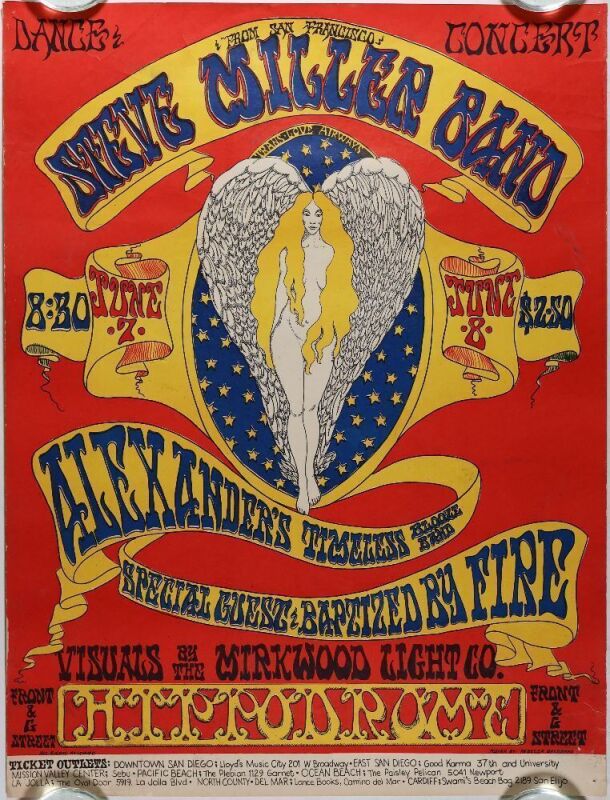 1968 AOR-3.100 Steve Miller Band The Hippodrome San Diego Poster Extra Fine 67