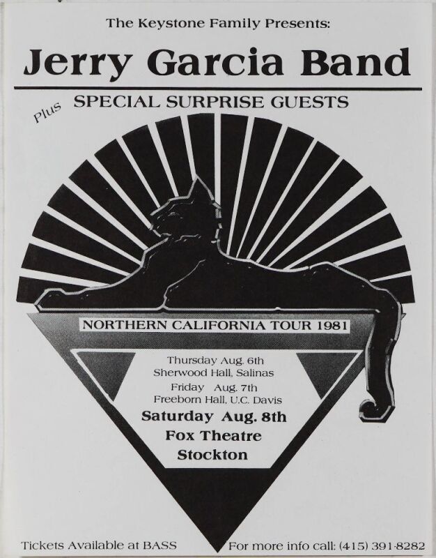 1981 Jerry Garcia Band Northern California Tour Flyer Mint 93