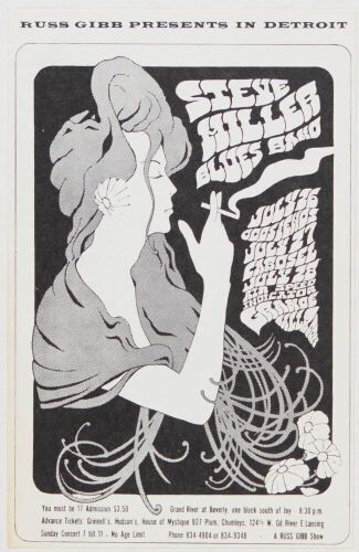 1968 G/G-680726 Steve Miller Blues Band Grande Ballroom Detroit Postcard Mint 90