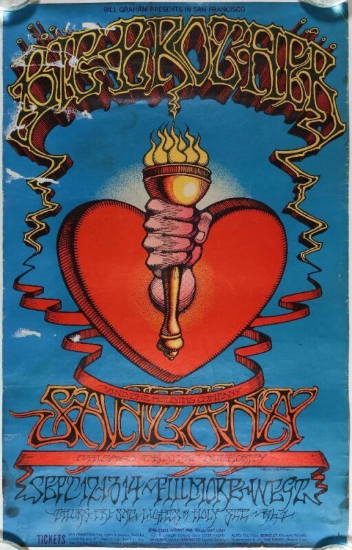 1968 BG-136 Big Brother Janis Joplin Santana Fillmore West Poster Fine 59