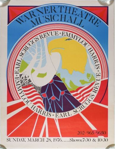 1976 Earl Scruggs Emmylou Harris Warner Theatre Poster Excellent 79