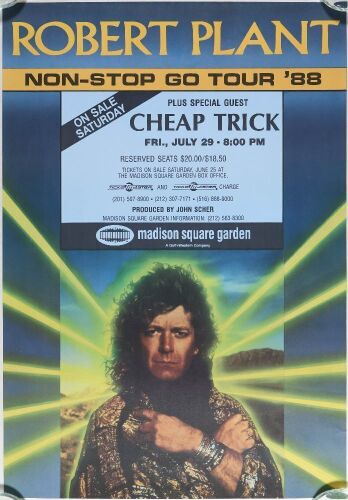 1988 Robert Plant Cheap Trick Madison Square Garden Poster Near Mint 89