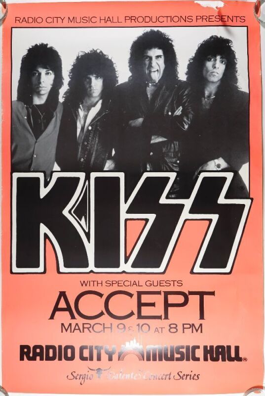1984 KISS Accept Radio City Music Hall New York Poster Extra Fine 65