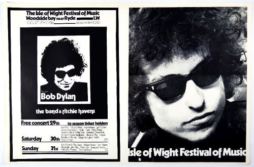 1969 Bob Dylan Isle of Wight Festival Poster Excellent 79