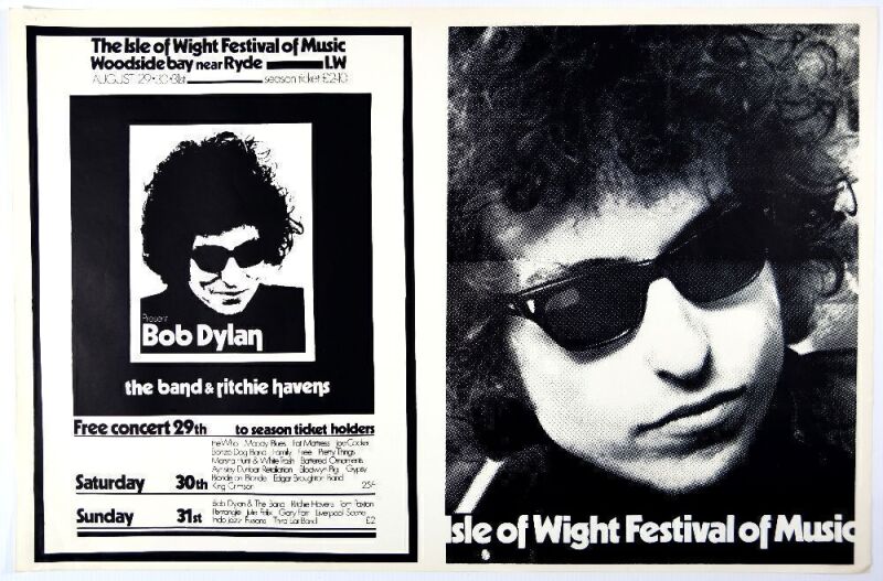 1969 Bob Dylan Isle of Wight Festival Poster Excellent 79