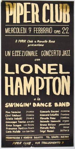 1968 Lionel Hampton & His Swingin' Dance Band The Piper Club Rome Poster Extra Fine 69