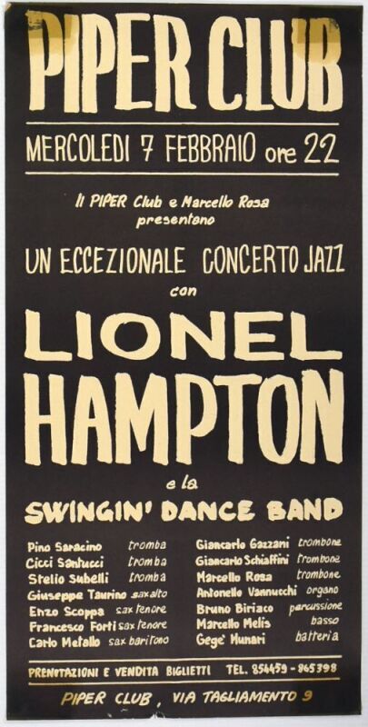 1968 Lionel Hampton & His Swingin' Dance Band The Piper Club Rome Poster Extra Fine 69
