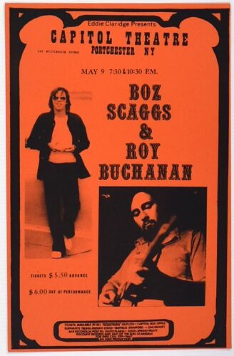 1974 Boz Scaggs Roy Buchanan Capitol Theatre Portchester Poster Mint 95