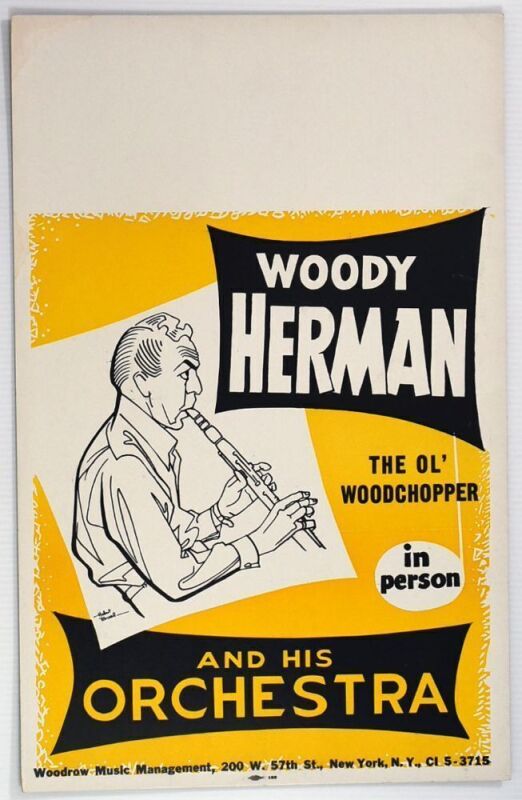 1950s Woody Herman Tour Blank Original Cardboard Poster Near Mint 81