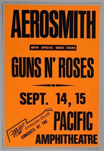 1988 Aerosmith Guns N' Roses Pacific Amphitheatre Costa Mesa Cardboard Poster Mint 93