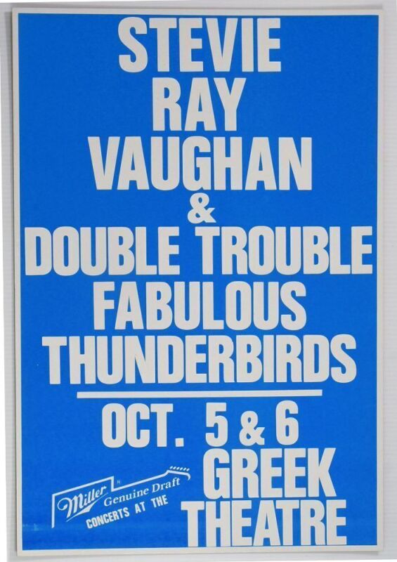 1987 Stevie Ray Vaughan Greek Theatre Berkeley Cardboard Poster Mint 93
