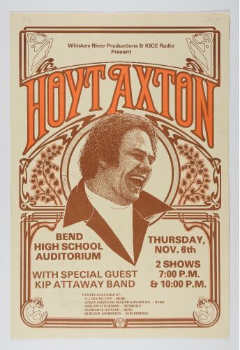1975 Hoyt Axton The Bend High School Auditorium Poster Excellent 71