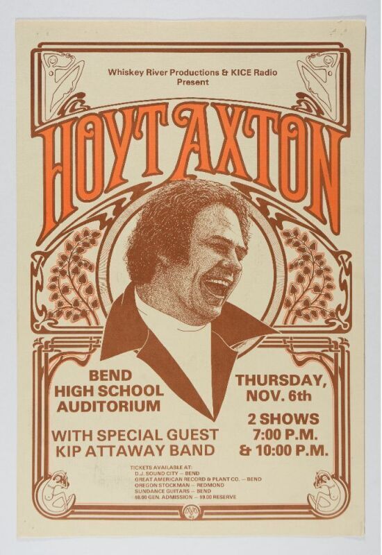 1975 Hoyt Axton The Bend High School Auditorium Poster Excellent 71