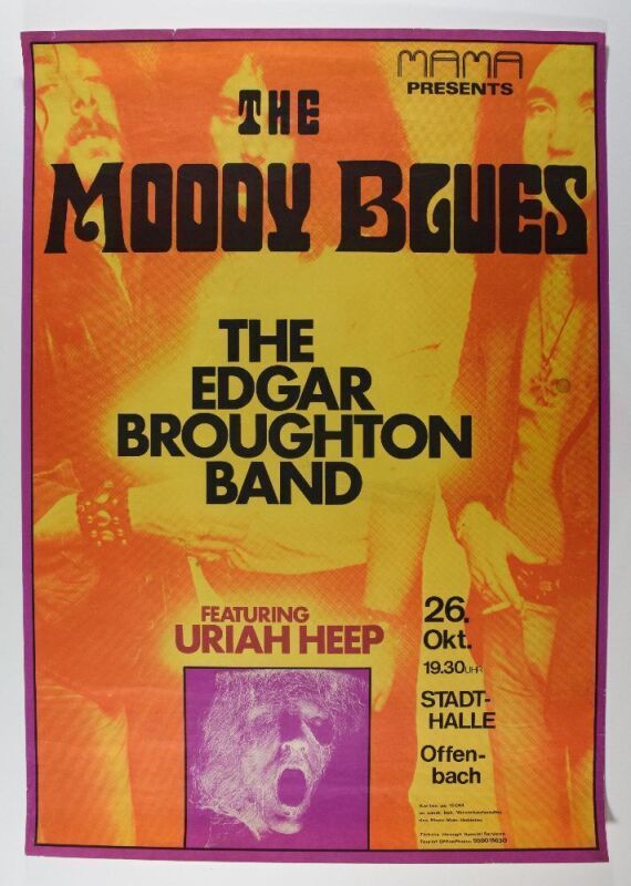 1970 Moody Blues Edgar Broughton Band Uriah Heep Stadthalle Offenbach Germany Poster Extra Fine 65