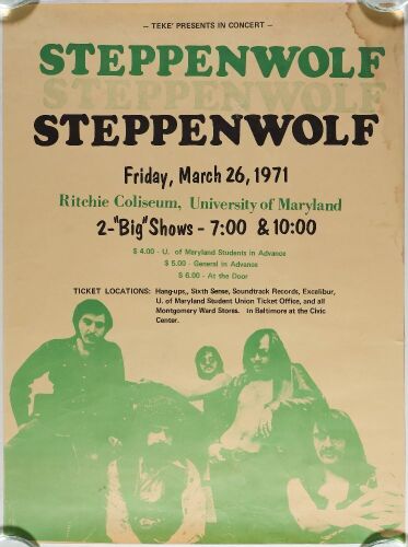 1971 Steppenwolf University of Maryland Ritchie Coliseum Poster Extra Fine 63