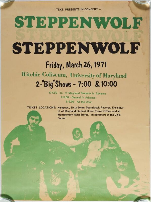 1971 Steppenwolf University of Maryland Ritchie Coliseum Poster Extra Fine 63