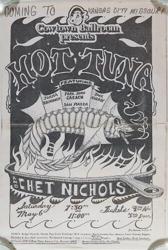 1972 Hot Tuna Cowtown Ballroom Kansas City Poster Extra Fine 63