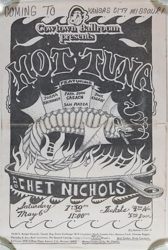 1972 Hot Tuna Cowtown Ballroom Kansas City Poster Extra Fine 63