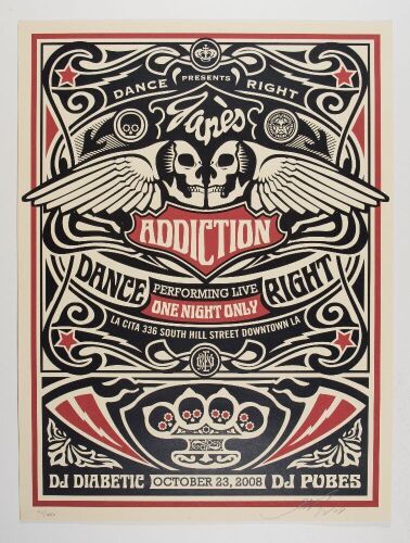 2008 Shepard Fairey Jane's Addiction La Cita Los Angeles LE Signed Fairey Poster Mint 95