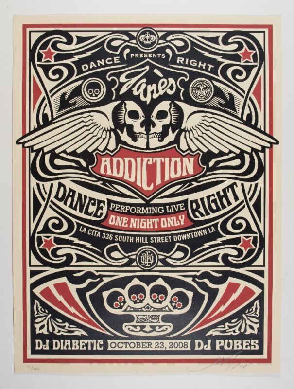 2008 Shepard Fairey Jane's Addiction La Cita Los Angeles LE Signed Fairey Poster Mint 95