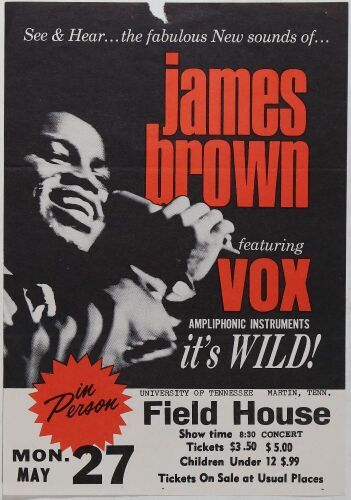 1968 James Brown University of Tennessee Field House Handbill Extra Fine 63
