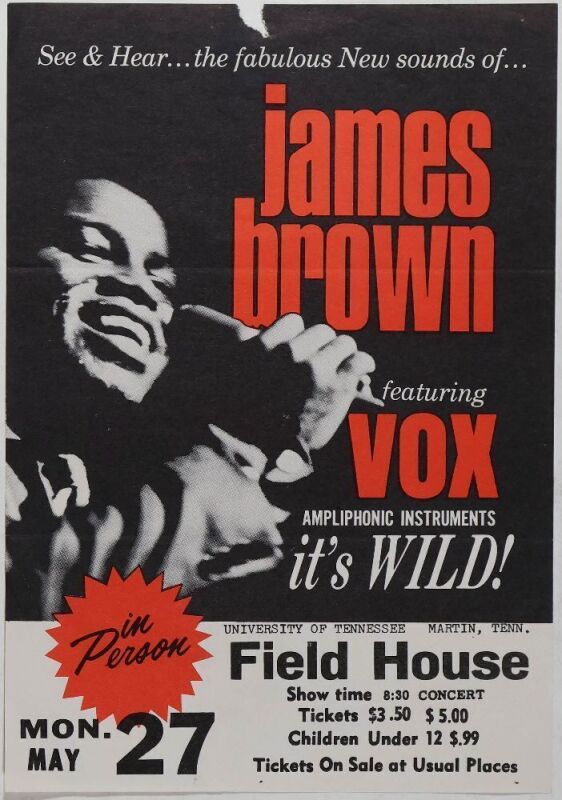 1968 James Brown University of Tennessee Field House Handbill Extra Fine 63