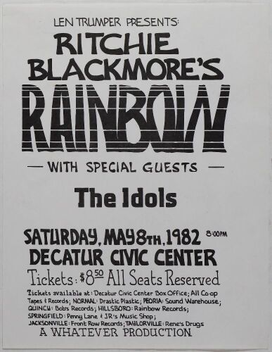 1982 Ritchie Blackmore's Rainbow Decatur Civic Center Handbill Near Mint 89