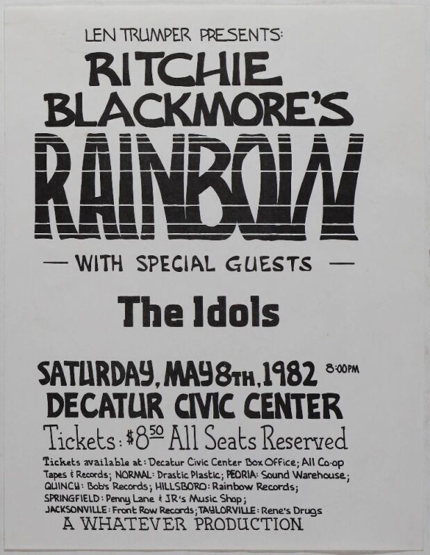 1982 Ritchie Blackmore's Rainbow Decatur Civic Center Handbill Near Mint 89