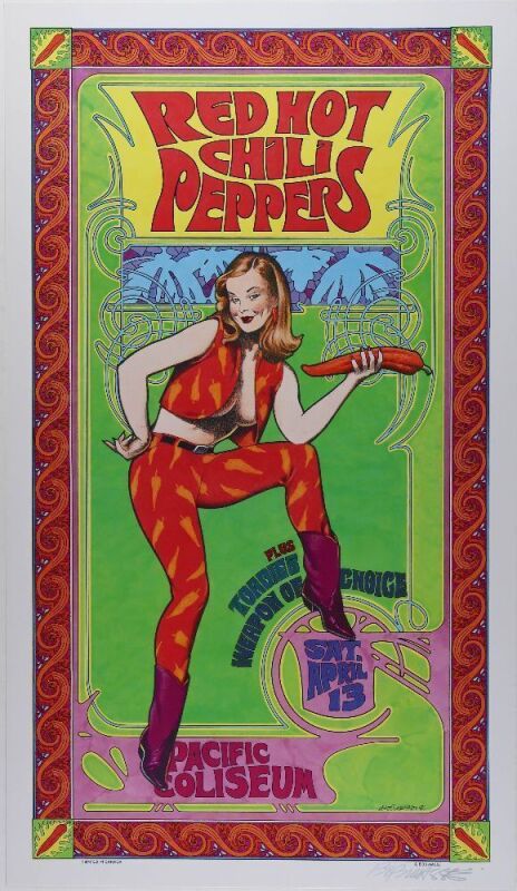 1996 Bob Masse Red Hot Chili Peppers Pacific Coliseum Vancouver Signed Masse Poster Near Mint 89