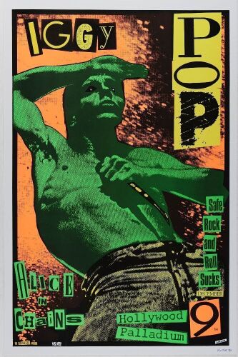 1990 Frank Kozik Iggy Pop Alice in Chains Hollywood Palladium Signed Kozik Poster Mint 91