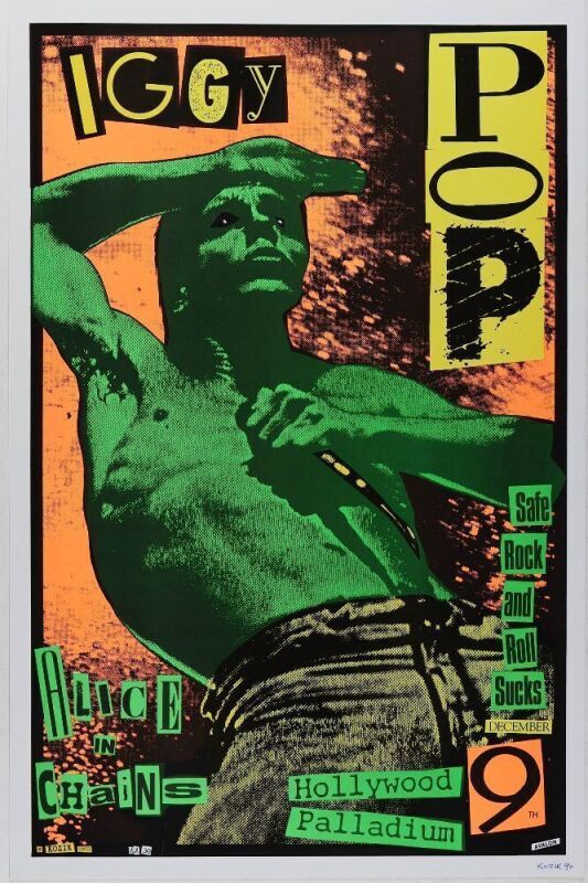 1990 Frank Kozik Iggy Pop Alice in Chains Hollywood Palladium Signed Kozik Poster Mint 91