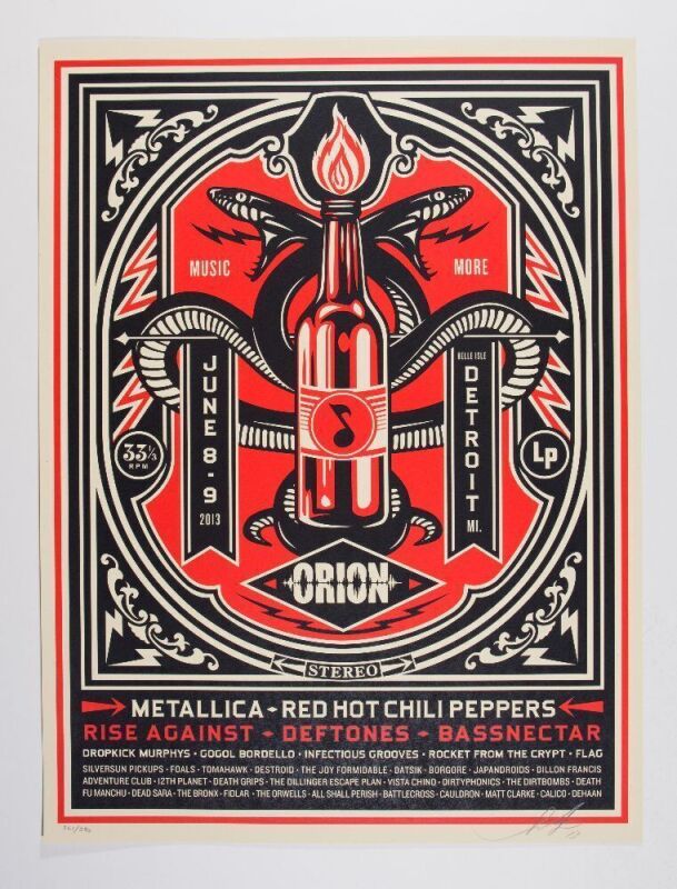2013 Shepard Fairey Metallica Red Hot Chili Peppers Orion Festival Detroit LE Signed Fairey Poster Mint 95