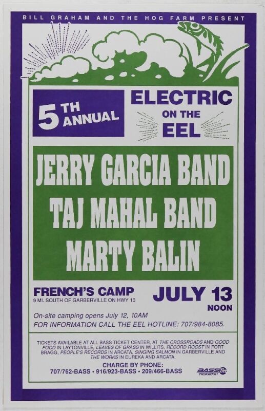 1991 Jerry Garcia Band 5th Annual Electric On The Eel French's Camp Poster Mint 91