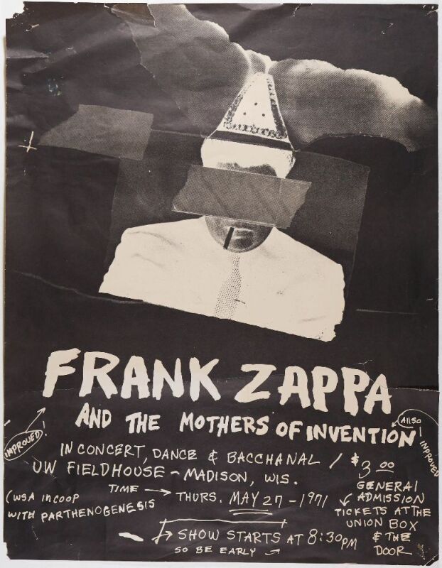 1971 Frank Zappa & The Mothers of Invention UW Field House Madison Poster Extra Fine 63