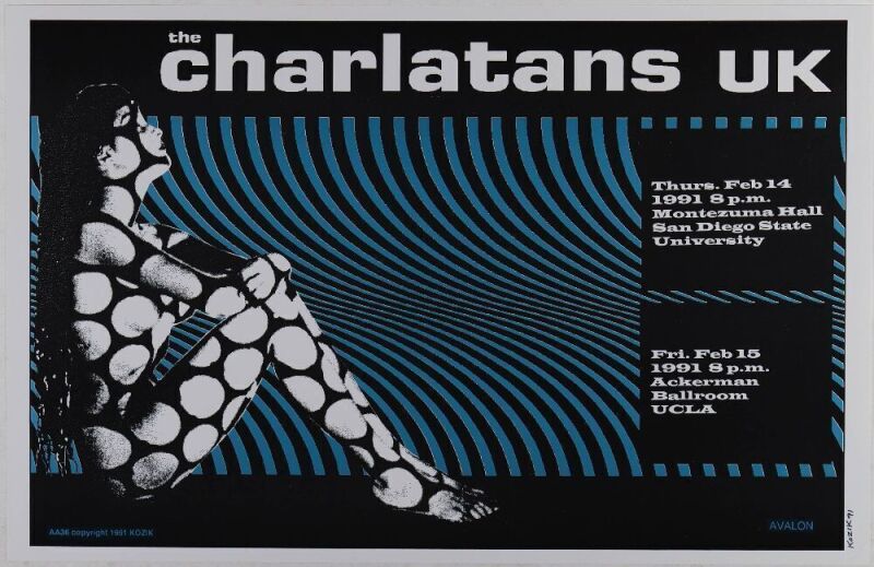 1991 Frank Kozik The Charlatans UK San Diego & Los Angeles Signed Kozik Poster Near Mint 89