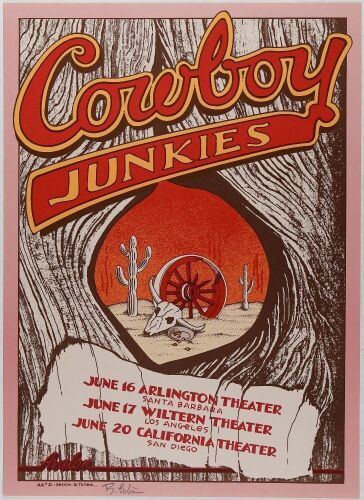 1990 Cowboy Junkies Santa Barbara Los Angeles San Diego Signed Tuten Poster Mint 91