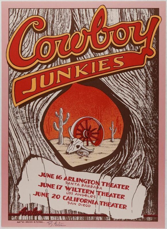1990 Cowboy Junkies Santa Barbara Los Angeles San Diego Signed Tuten Poster Mint 91