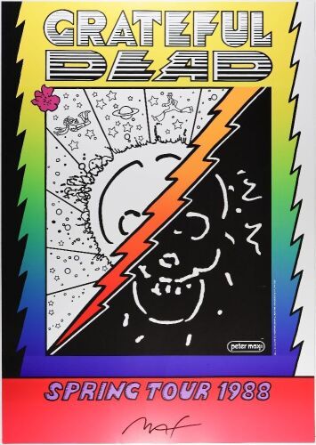 1988 Peter Max Grateful Dead Spring Tour Signed Max Poster Near Mint 87