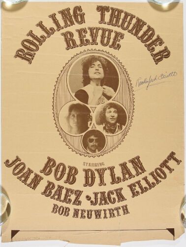 1975 Bob Dylan The Rolling Thunder Revue Tour Blank Signed Ramblin' Jack Elliott Poster Extra Fine 61 Trimmed