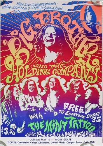 1968 AOR-3.30 Janis Joplin Big Brother & the Holding Company Selland Arena Fresno Poster Extra Fine 63
