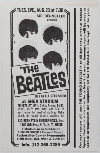 1966 The Beatles Shea Stadium New York Handbill Excellent 79