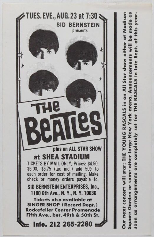 1966 The Beatles Shea Stadium New York Handbill Excellent 79