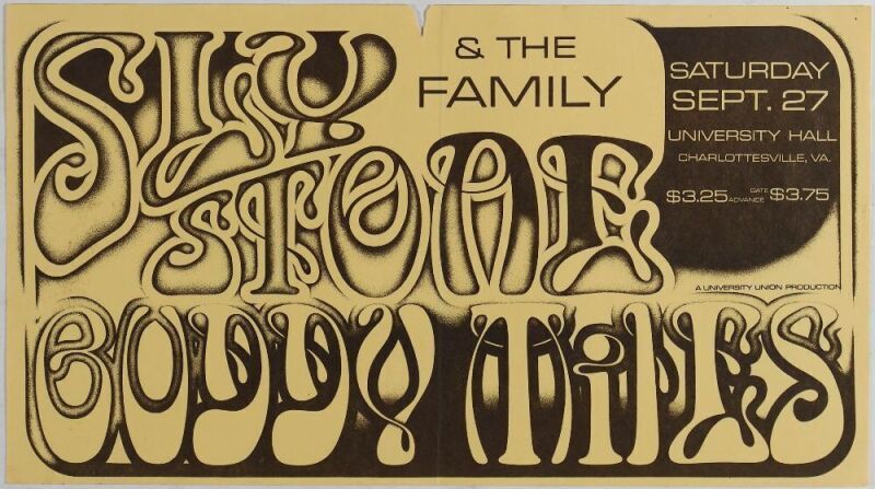 1969 Sly and the Family Stone University Hall Charlottesville Flyer Extra Fine 65