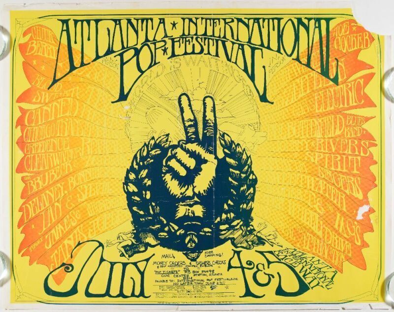 1969 AOR-4.183 Led Zeppelin Janis Joplin First Atlanta International Pop Festival OP2 Poster Extra Fine 63