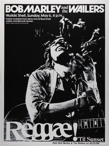1979 Bob Marley and the Wailers Waikiki Shell Honolulu Hawaii Poster Excellent 75