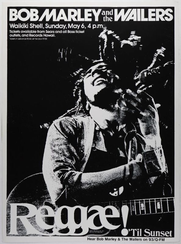 1979 Bob Marley and the Wailers Waikiki Shell Honolulu Hawaii Poster Excellent 75