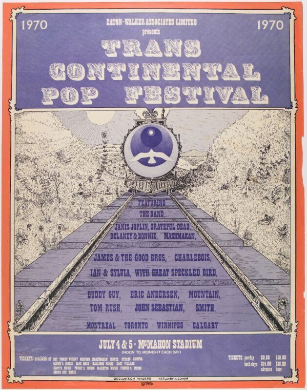 1970 AOR-4.132 The Band Grateful Dead Janis Joplin Festival Express McMahon Stadium Calgary Poster Extra Fine 61 Restored