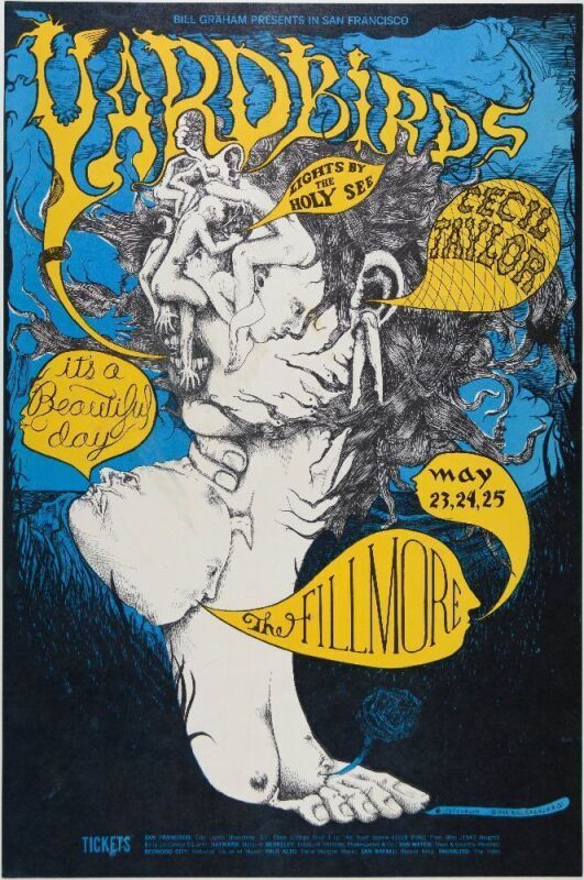 1968 BG-121 The Yardbirds It&rsquo;s a Beautiful Day Fillmore Auditorium Poster Near Mint 81