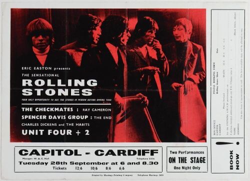 1965 Rolling Stones Capitol Theatre Cardiff Ticket Order Form Handbill Extra Fine 67